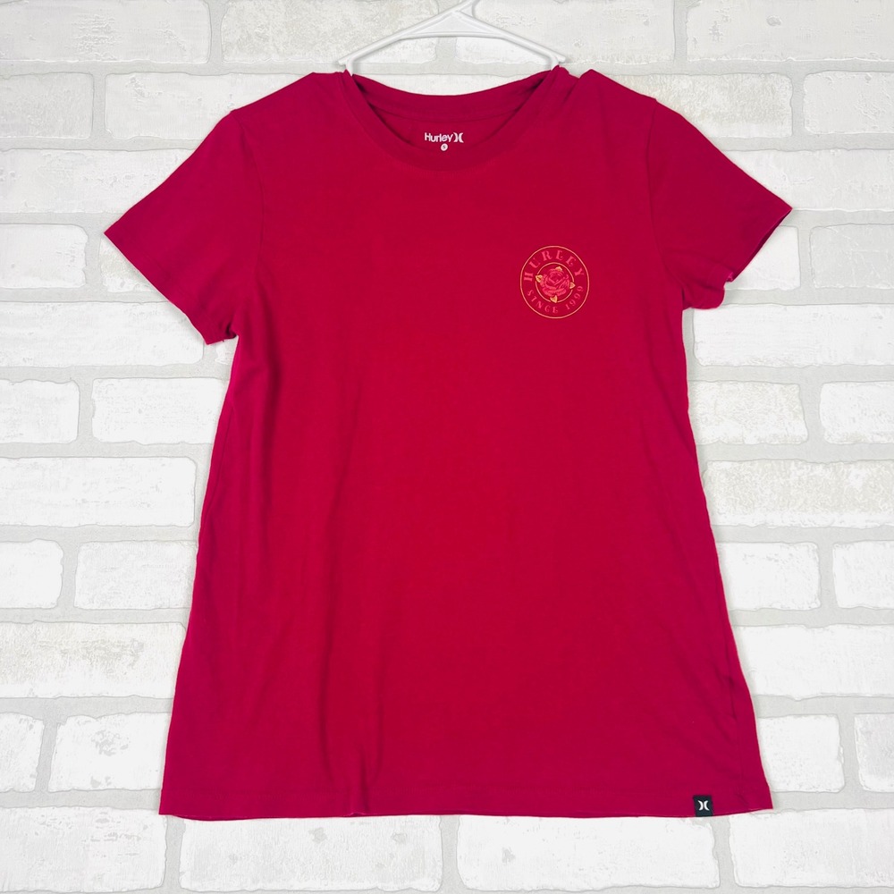 Hurley Womens Rose Graphic Tee Magenta Pink Short‎ Sleeve Cotton Shirt Small